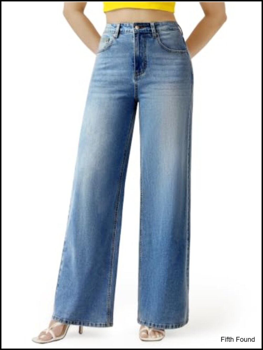 Womens Wide Leg High Waisted Stretch Denim Jeans Loose Fit Baggy 5 Pocket